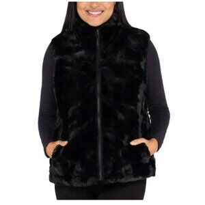Nicole Miller Original Black faux fur Reversible Vest Puffer Vest, Quilted